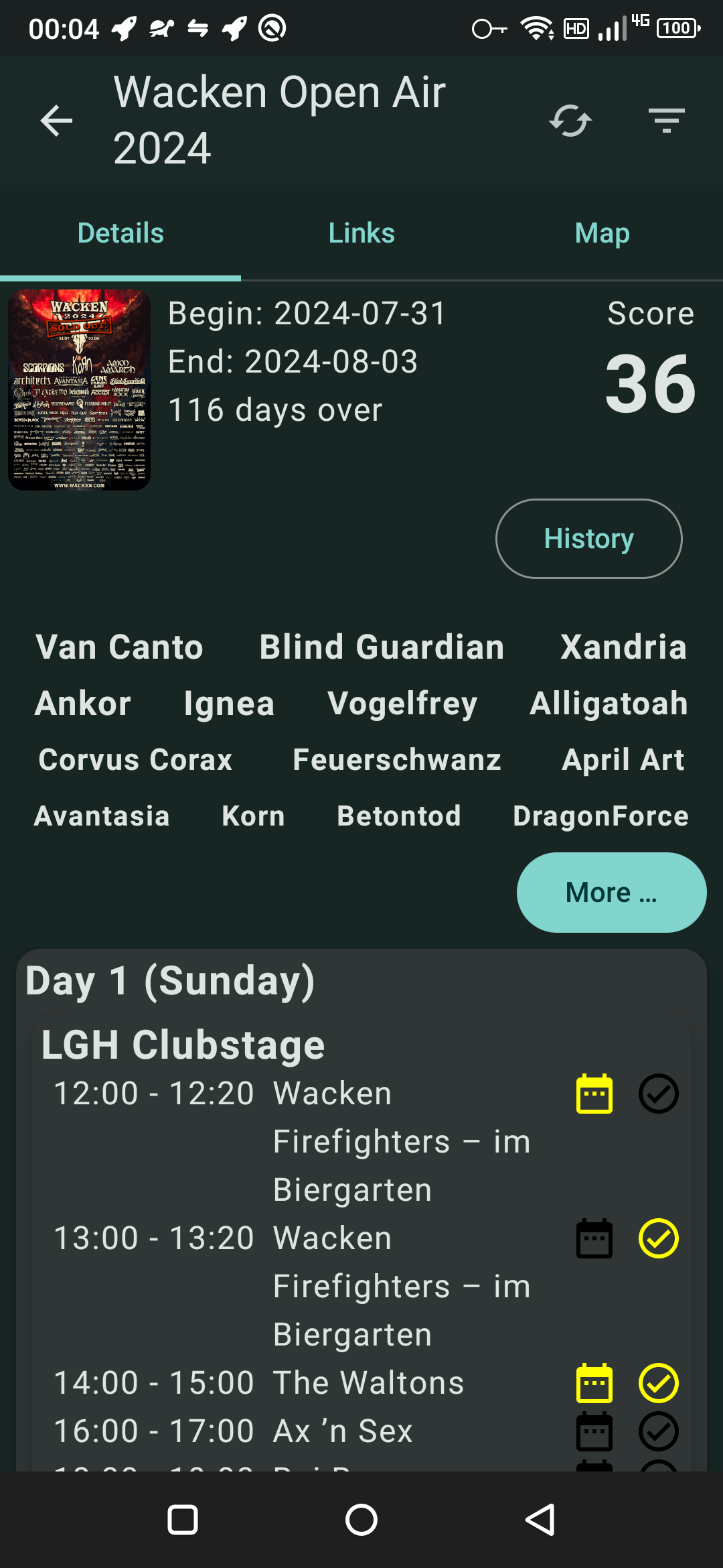 Event detail screen showing Wacken Open Air