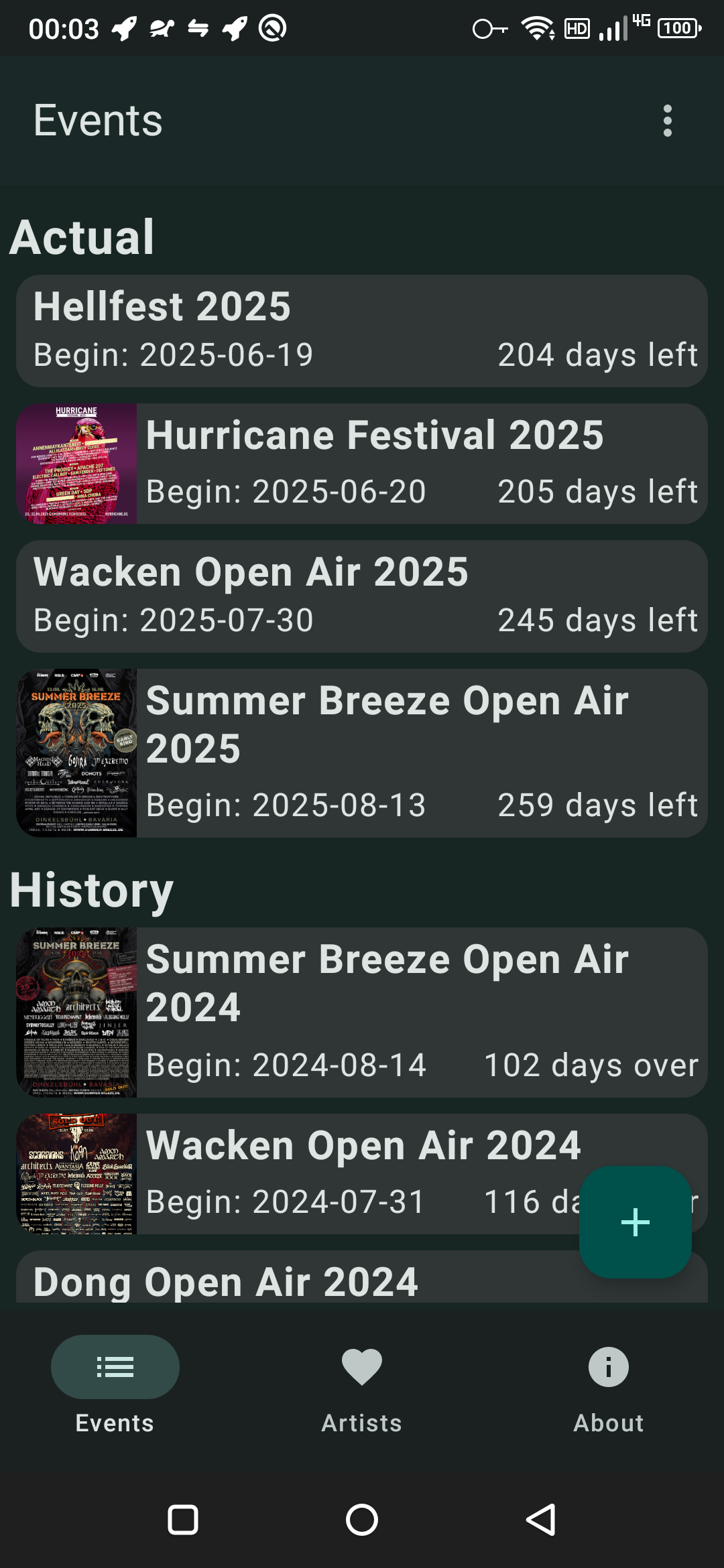 Event list with posters